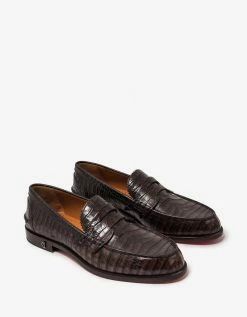 Christian Louboutin New Arrivals No Penny Mini-Croc Brown Loafers