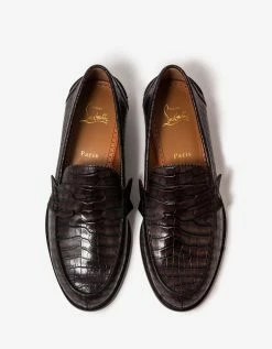Christian Louboutin New Arrivals No Penny Mini-Croc Brown Loafers