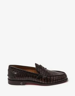 Christian Louboutin New Arrivals No Penny Mini-Croc Brown Loafers