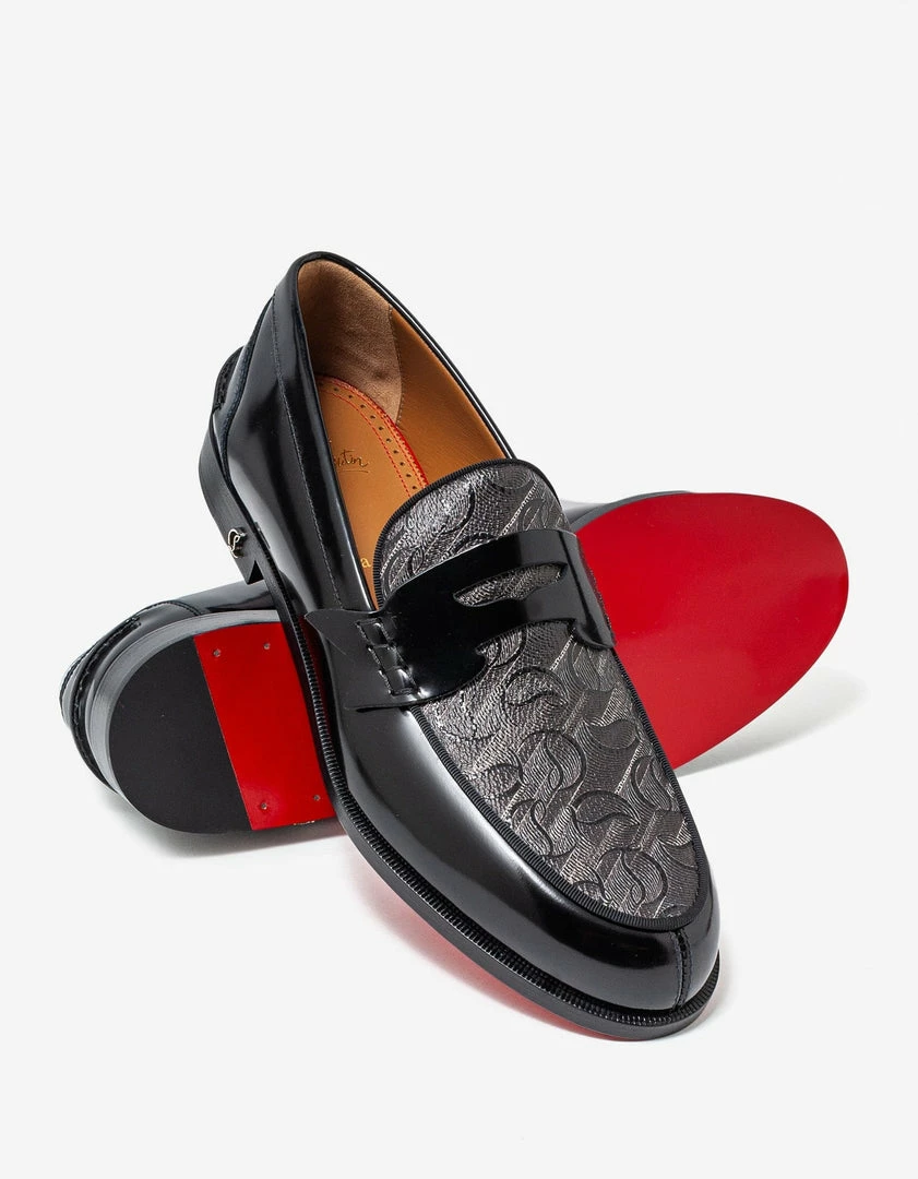 Hot Sale ๐ Christian Louboutin No Penny Toile Mono CL Black Loafers ๐ 9 Christian Louboutin No Penny Toile Mono CL Black Loafers