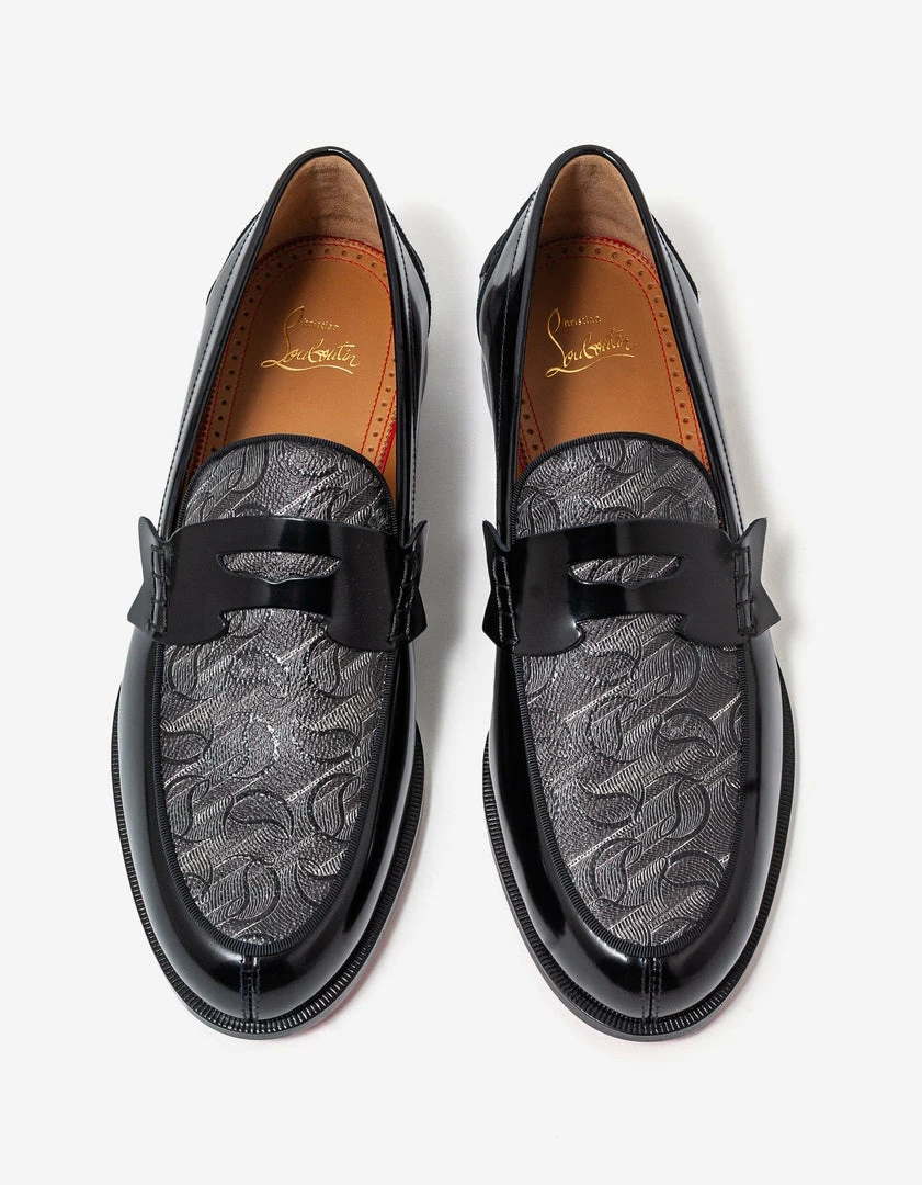 Hot Sale ๐ Christian Louboutin No Penny Toile Mono CL Black Loafers ๐ 6 Christian Louboutin No Penny Toile Mono CL Black Loafers