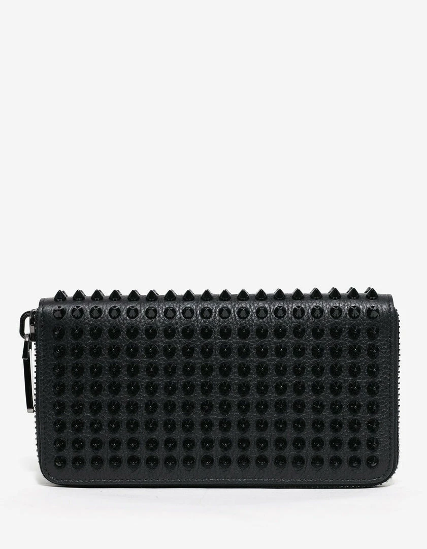 Best Pirce 🌟 Christian Louboutin Panettone Black Grain Leather Spikes Wallet Accessories ✨ 3 Christian Louboutin Panettone Black Grain Leather Spikes Wallet Accessories