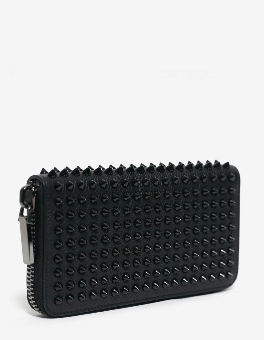 Best Pirce 🌟 Christian Louboutin Panettone Black Grain Leather Spikes Wallet Accessories ✨ 4 Christian Louboutin Panettone Black Grain Leather Spikes Wallet Accessories