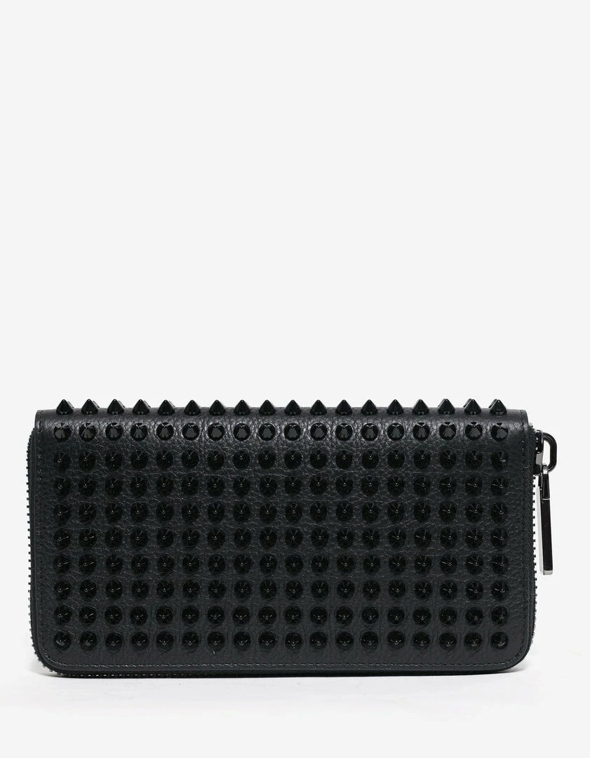 Best Pirce 🌟 Christian Louboutin Panettone Black Grain Leather Spikes Wallet Accessories ✨ 5 Christian Louboutin Panettone Black Grain Leather Spikes Wallet Accessories