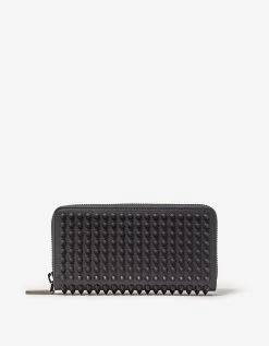 Christian Louboutin Panettone Smoky Grey Grain Leather Spikes Wallet