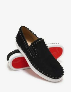 Christian Louboutin Pik Boat Flat Black Suede Mix Spikes Trainers