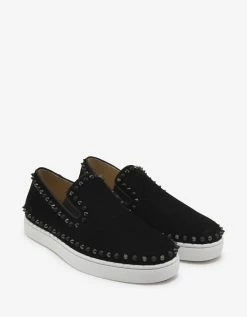 Christian Louboutin Pik Boat Flat Black Suede Mix Spikes Trainers