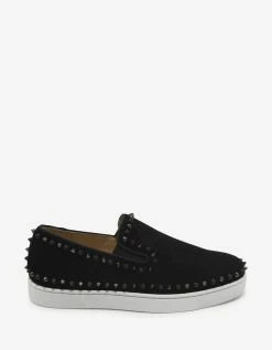 Christian Louboutin Pik Boat Flat Black Suede Mix Spikes Trainers