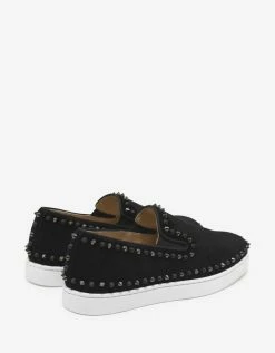 Christian Louboutin Pik Boat Flat Black Suede Mix Spikes Trainers