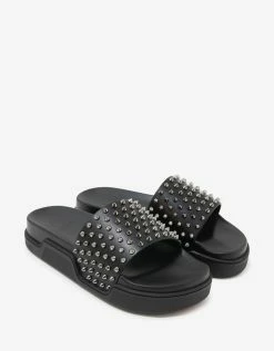 Christian Louboutin Pool Fun Black Spikes Slide Sandals
