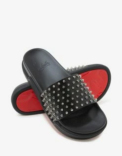 Christian Louboutin Pool Fun Black Spikes Slide Sandals