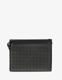 Christian Louboutin Accessories Skypouch Black Leather Bag With Silver Spikes