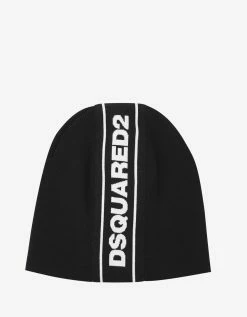 Dsquared2 Black Logo Trim Beanie Hat Accessories