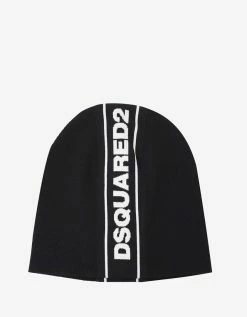 Deals Zoofashions Store 41 Dsquared2 Black Logo Trim Beanie Hat Accessories