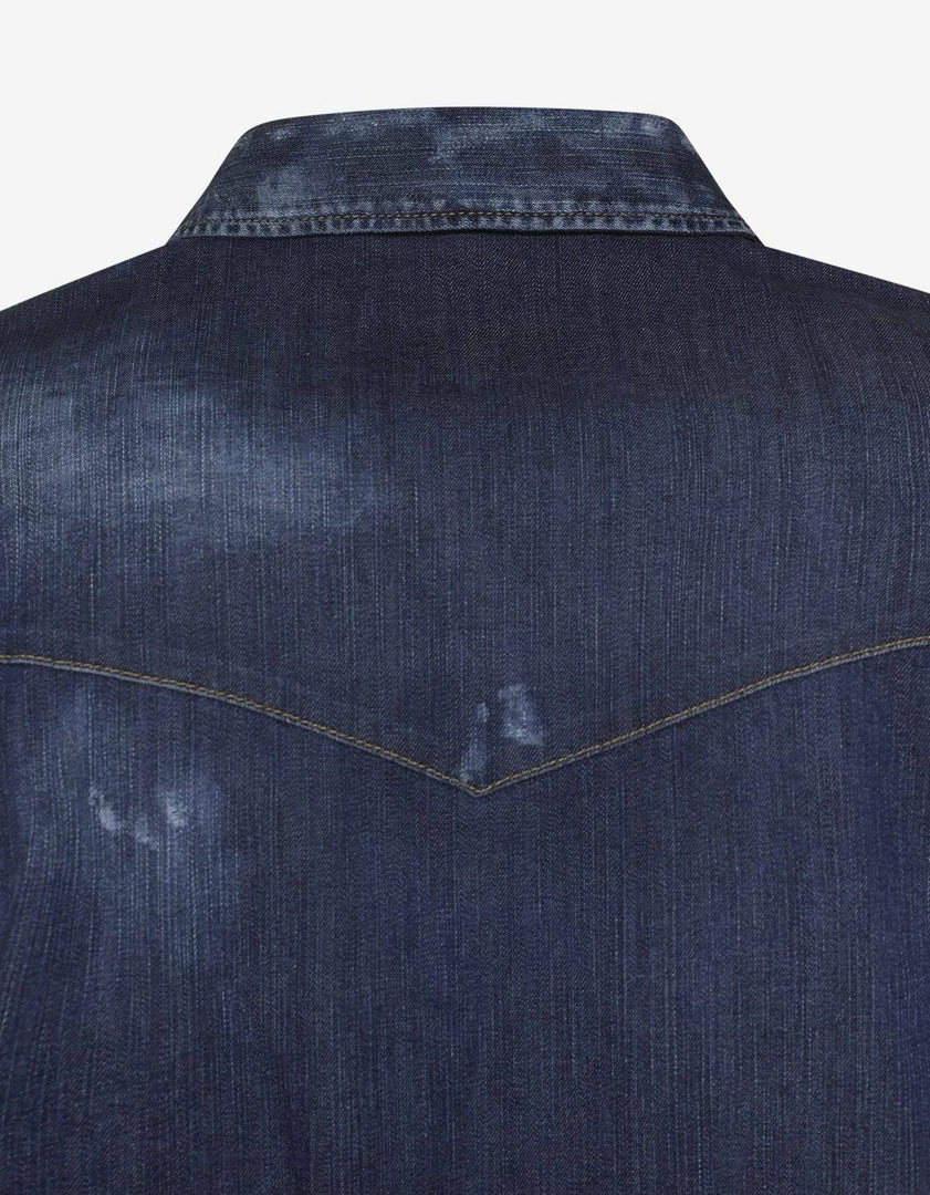 Hot Sale 🛒 Dsquared2 Clothing Distressed Denim 👕 Shirt With Badges 👍 9 Dsquared2 Clothing Distressed Denim Shirt With Badges