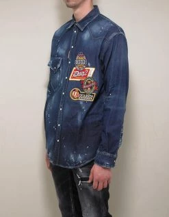 Dsquared2 Clothing Distressed Denim Shirt With Badges