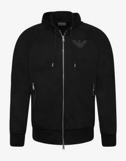 Emporio Armani Black Eagle Logo Hoodie Clothing