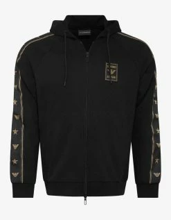 Emporio Armani Black Eagle Logo Tape Hoodie Clothing