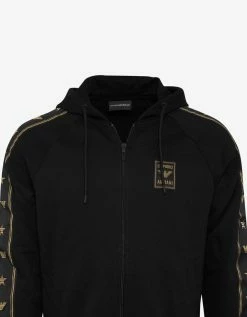 Emporio Armani Black Eagle Logo Tape Hoodie Clothing