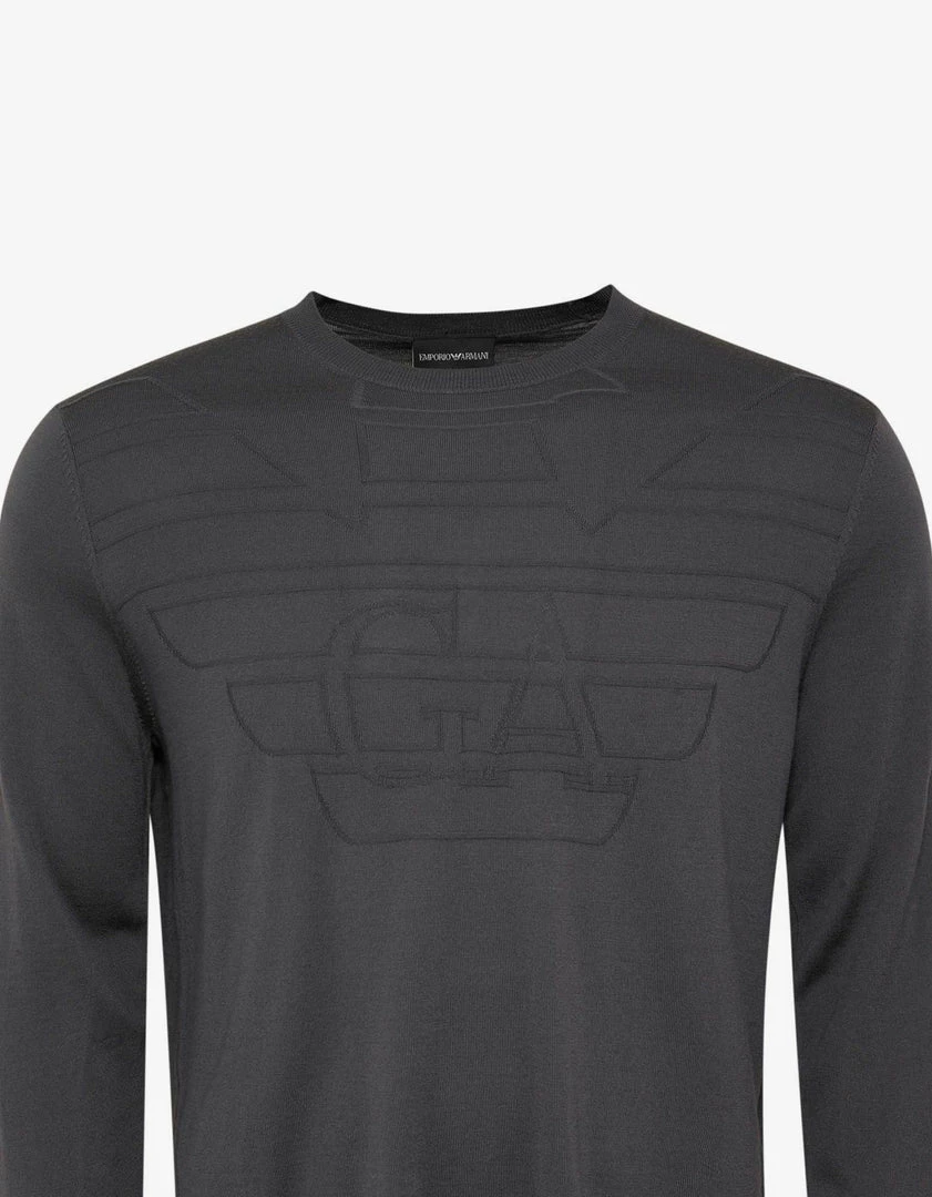 Discount 🎁 Emporio Armani Clothing Grey Logo Embossed Wool Sweater 🤩 7 Emporio Armani Clothing Grey Logo Embossed Wool Sweater