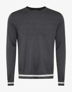 Emporio Armani Clothing Grey Logo Embossed Wool Sweater