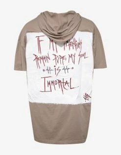 Faith Connexion Clothing Beige Oversize Hooded Tag T-Shirt