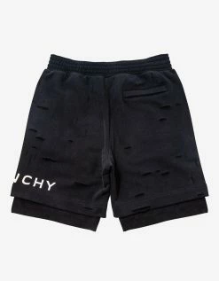 Givenchy Black Archetype Logo Destoyed Sweat Shorts Clothing