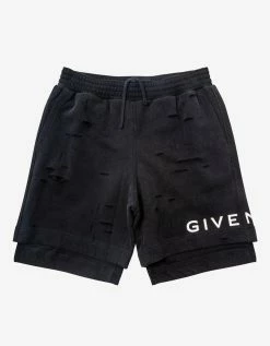 Givenchy Black Archetype Logo Destoyed Sweat Shorts Clothing