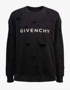 Givenchy Clothing Black Archetype Logo Destroyed Sweatshirt