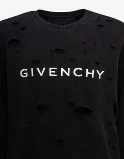 Givenchy Clothing Black Archetype Logo Destroyed Sweatshirt