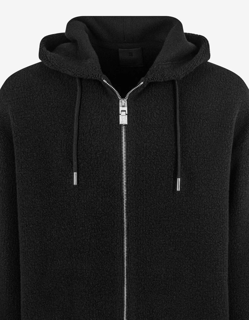 Outlet 🥰 Givenchy Black Bouclé Knit Barbed Wire Zip Hoodie 🌟 8 Givenchy Black Bouclé Knit Barbed Wire Zip Hoodie