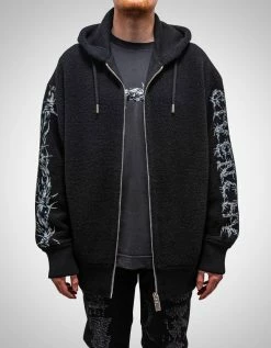 Givenchy Black Bouclé Knit Barbed Wire Zip Hoodie