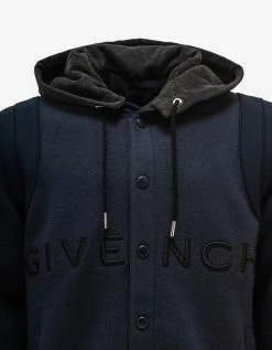 Givenchy Navy Blue Logo Hooded Bomber Jacket Clothing