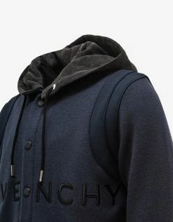 Givenchy Navy Blue Logo Hooded Bomber Jacket Clothing
