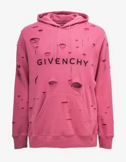 Givenchy Pink Archetype Logo Destroyed Hoodie Clothing