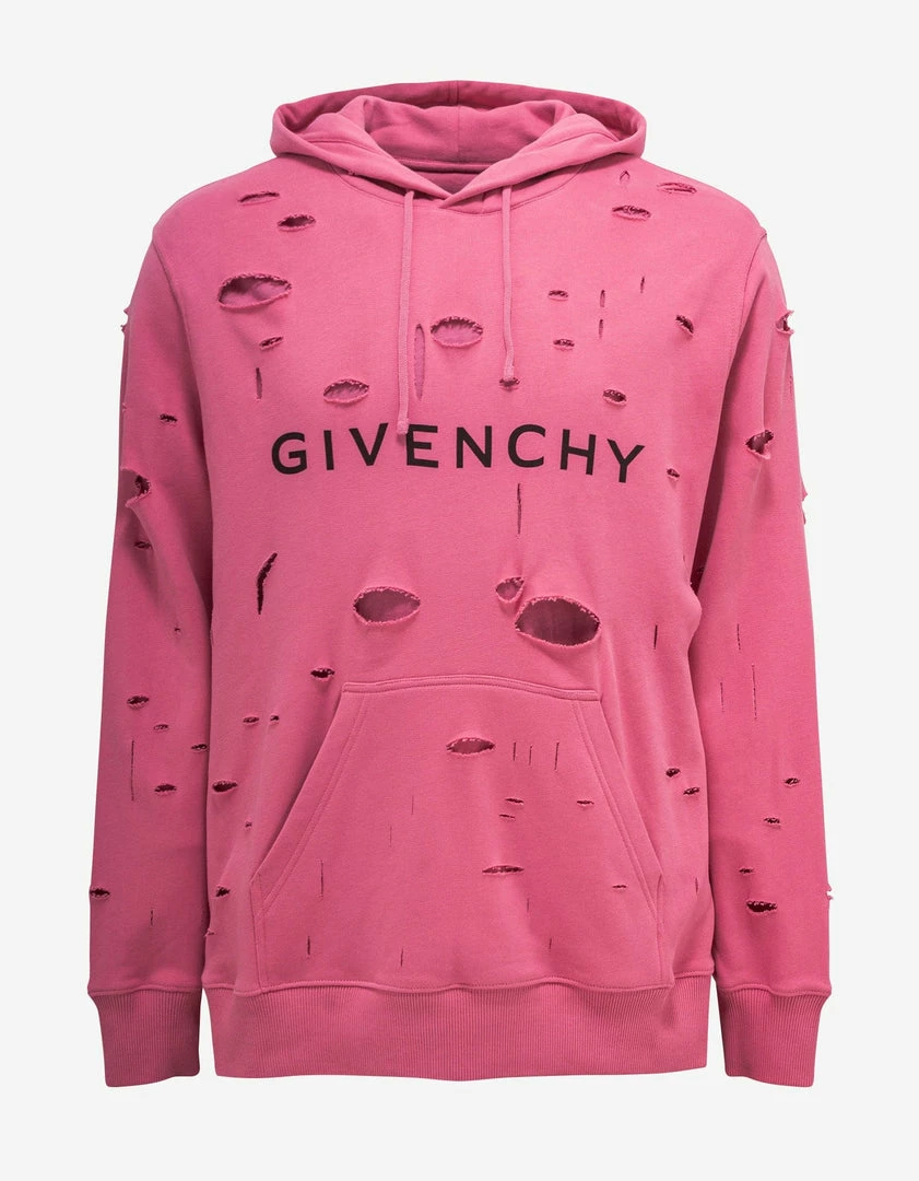 Wholesale ❤️ Givenchy Pink Archetype Logo Destroyed Hoodie Clothing 🌟 3 Givenchy Pink Archetype Logo Destroyed Hoodie Clothing