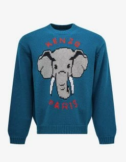 Blue 'Kenzo Elephant' Wool Sweater
