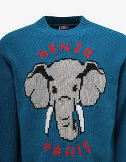 Blue 'Kenzo Elephant' Wool Sweater
