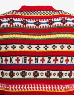 Kenzo Red Fair Isle Jacquard Sleeveless Jumper
