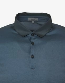 Lanvin Metallic Blue Polo T-Shirt With Grosgrain Collar
