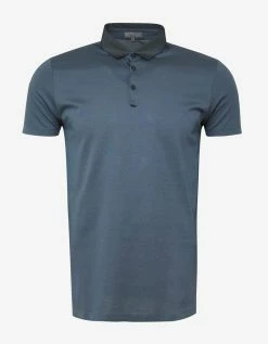 Lanvin Metallic Blue Polo T-Shirt With Grosgrain Collar