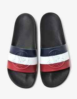 Moncler Basile Black Tricolour Logo Slide Sandals