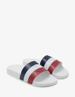 Moncler Basile White Tricolour Logo Slide Sandals