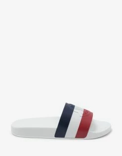 Moncler Basile White Tricolour Logo Slide Sandals