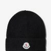 Moncler Black Ribbed Logo Beanie Hat