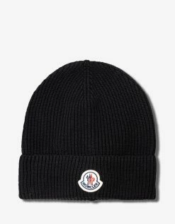 Deals Zoofashions Store 51 Moncler Black Ribbed Logo Beanie Hat