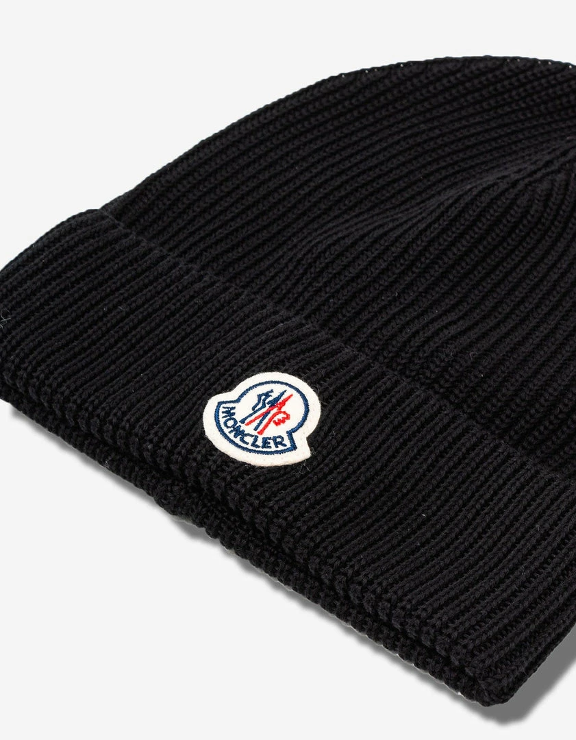 Best Sale ⌛ Moncler Black Ribbed Logo Beanie Hat 💯 5 Moncler Black Ribbed Logo Beanie Hat