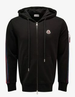 Moncler Black Tricolour Band Zip Hoodie