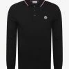Moncler Black Tricolour Trim Long Sleeve Polo T-Shirt Clothing