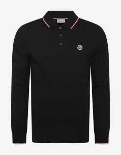 Moncler Black Tricolour Trim Long Sleeve Polo T-Shirt Clothing